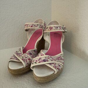 Franco Sarto Women’s 8.5 US Floral Buckle Ankle Strap Espadrilles Open-Toe Wedge